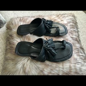☀️Top Shop tassel Black Leather Sandals slippers 8